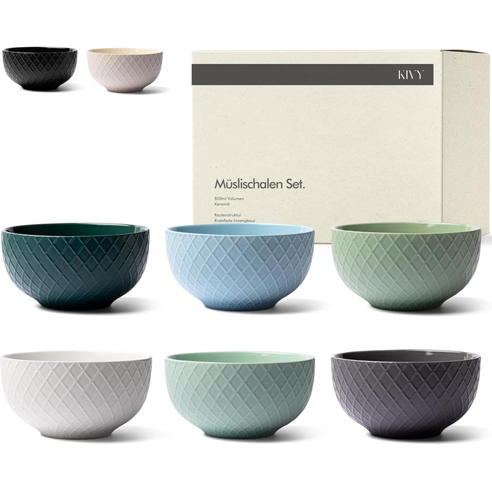 Набір кавових чашок KIVY 6 шт. по 400 мл - великий набір кави, чайний набір, керамічні чашки, кольорові, набір чашок, сучасний чайник