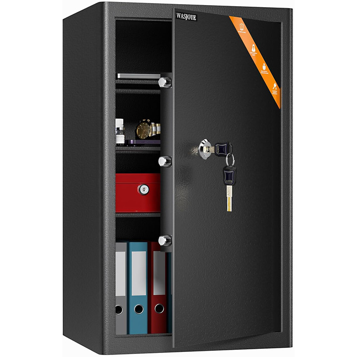 Safe Tresor з ключем WASJOYE: великий настінний сейф для грошей, ювелірних виробів, документів (45x35x31см, 67л)