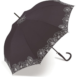 Жіноча парасолька-паличка з автоматичною чорно-білою квітковою облямівкою