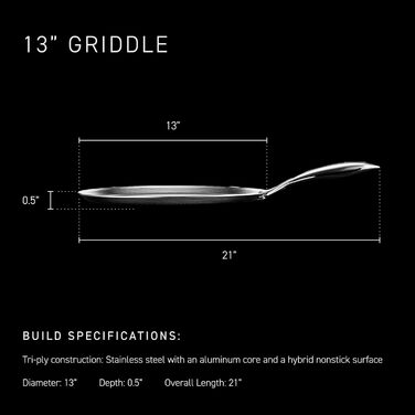 Сковорода-гриль HexClad Hybrid з нержавіючої сталі (33 см) з антипригарним покриттям, не містить PFOA, для всіх типів плит