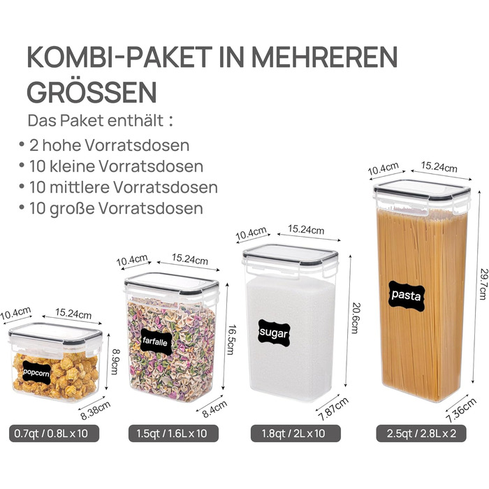 Набір контейнерів для зберігання Vtopmart з кришкою, 32 шт. - герметичні, BPA-free, для борошна, цукру, круп, з ручкою та етикетками