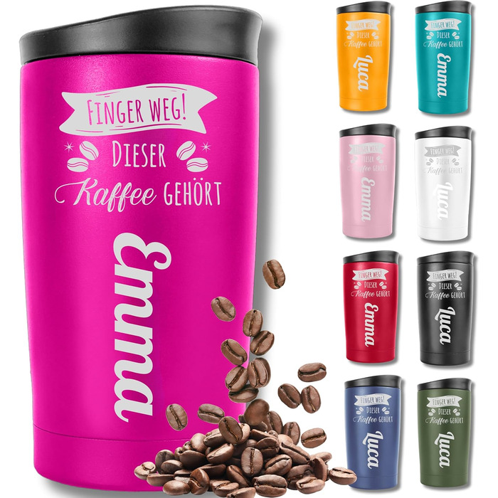 Термокухоль з персоналізацією, 350 мл, не протікає, з гравіюванням, чорна/рожева (з іменем)