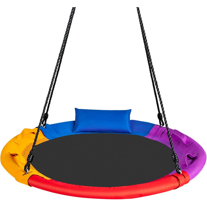 Шоукель-гніздо COSTWAY з подушкою та ручками, дитяча гойдалка з регульованим тросом 100-180 см, вантажопідйомність до 150 кг для дітей та дорослих, для використання в приміщенні та на вулиці, кольорова