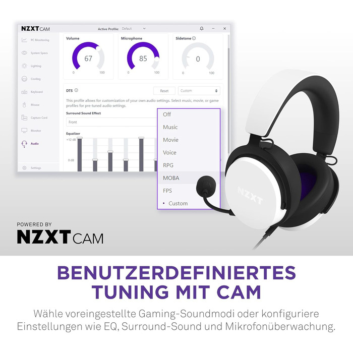 Дротова ігрова гарнітура для ПК NZXT - Hi-Res Audio, DTSX, легка, знімний мікрофон, біла