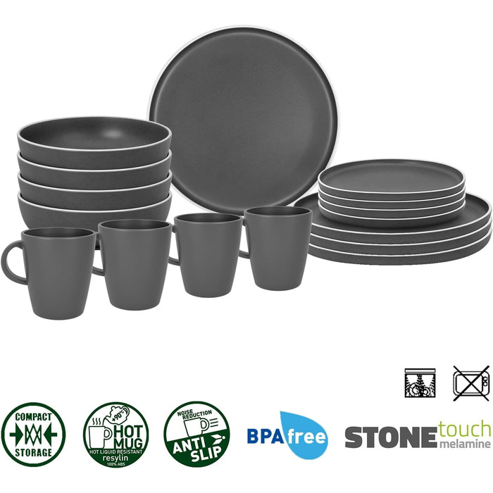 Набір посуду BRUNNER Melamin Camping | 12 предметів - тарілки та миски для 2-4 особи | DOLOMIT Midday - Складається, стійкий до подряпин (ланч-бокс 16 предметів)