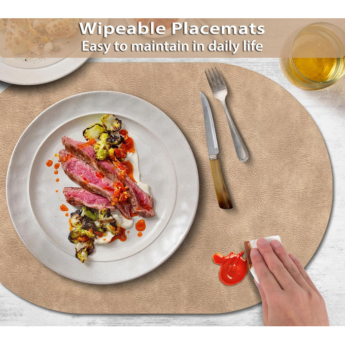 Підставки під тарілки ADRIMER, 6 шт., овал, стійкі до високих температур, водонепроникні, миючіся, 30,5 x 43,2 см, PU, для кухні та обідньої кімнати