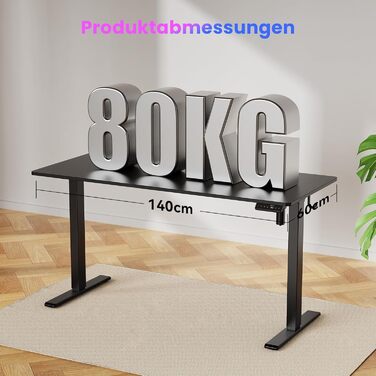 Регульований стіл WALKINGDESK: електричний комп'ютерний стіл для дому та офісу (140 x 60 см, чорний) з 4 функціями пам'яті та 2 гачками