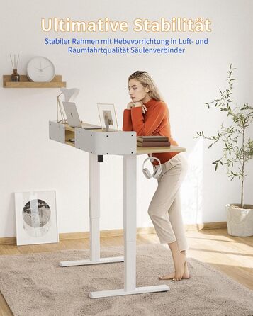 Електричний стіл YIHAYO з висувними ящиками та підставкою для монітора 120x60 см, регулювання висоти, пам'ять, Natural White, Natural поверхня