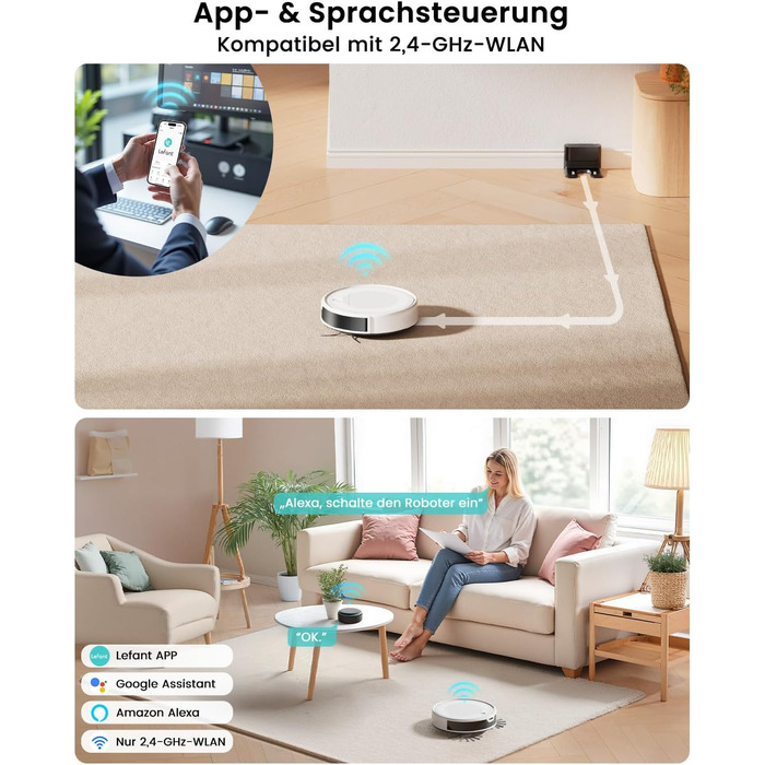 Робот-пилосос LEFANT M310 Ultra: потужність 6000Pa, функція миття, лазерна навігація ToF, уникнення перешкод, керування через додаток та Alexa, захист від заплутування шерсті тварин, для килимів, білий