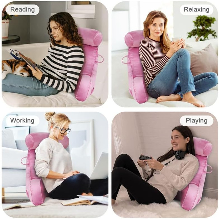 Подушка для читання Mingfuxin для ліжка, дивана, підлоги з регульованою підтримкою шиї та спини (Рожева)