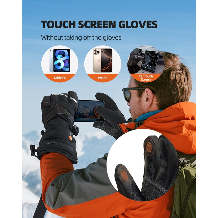 EBOSSOM Зимові рукавички для чоловіків та жінок, 7.4V водонепроникні теплі рукавички з підтримкою сенсорного екрану, вітрозахисні велосипедні рукавички для катання на лижах, піших прогулянок, їзди на мотоциклі та відпочинку