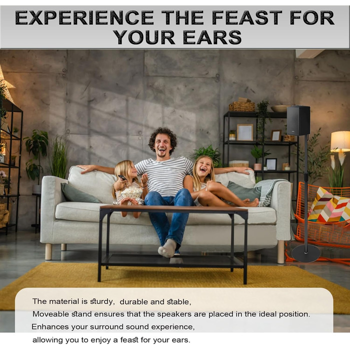 Підставка для колонок, регульована по висоті, для колонок до 73-140 см, 2 шт., для сателітів до 5 кг, інтегроване кабельне управління, універсальна (чорний)