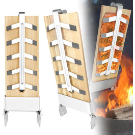 Дошка для копчення AufuN, дошка для копчення з високоякісної деревини кедра, тримач з нержавіючої сталі, регульований у 5 ступенях, підходить для вогнищ, барбекю на відкритому повітрі, кемпінгу та інших сценаріїв (2 шт.)