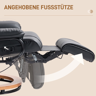 Крісло під телевізор HOMCOM Recliner Swivel з функцією відкидання та підставкою для ніг витримує до 150 кг, крісло під телевізор з імітації шкіри в чорному кольорі для вітальні