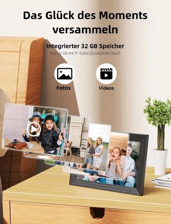 Цифровий фоторамка Frameo з Wi-Fi, 10.1 дюйма, 32GB, IPS сенсорний екран, HD 1280x800, автоматичне обертання, для фото та відео