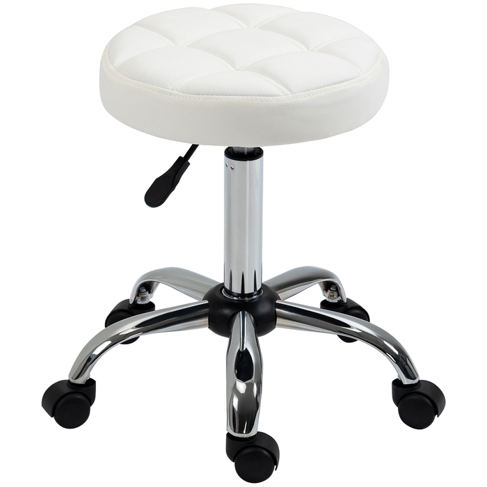 Vinsetto Rolling Stool Регульований по висоті поворотний робочий стілець для офісу та салону, штучна шкіра Білий Ø35,5 x 51-67 см
