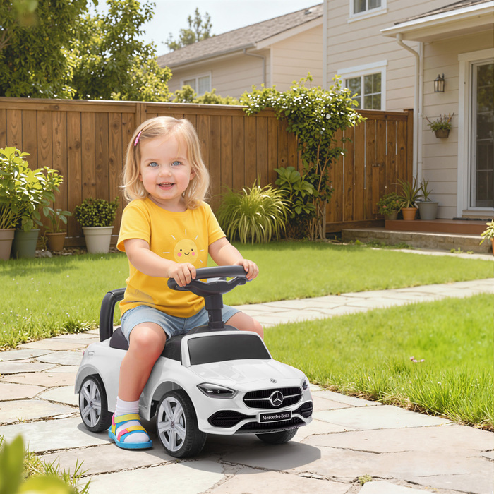 Дитячий електромобіль Mercedes-Benz C-Class з клаксоном, звуками двигуна, місцем для зберігання речей, для дітей 18-36 місяців, білий