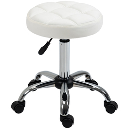 Vinsetto Rolling Stool Регульований по висоті поворотний робочий стілець для офісу та салону, штучна шкіра Білий Ø35,5 x 51-67 см
