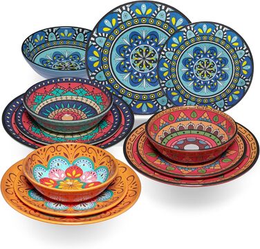 Набір посуду з меламіну Тоскана Пастель (16 частин) - BUNT, з мандала-орнаментом. Підходить для миття в посудомийній машині. Ідеально для кемпінгу, подорожей, пікніків та вечірок на природі. Включає: тарілки, миски, чашки з нержавіючої сталі.