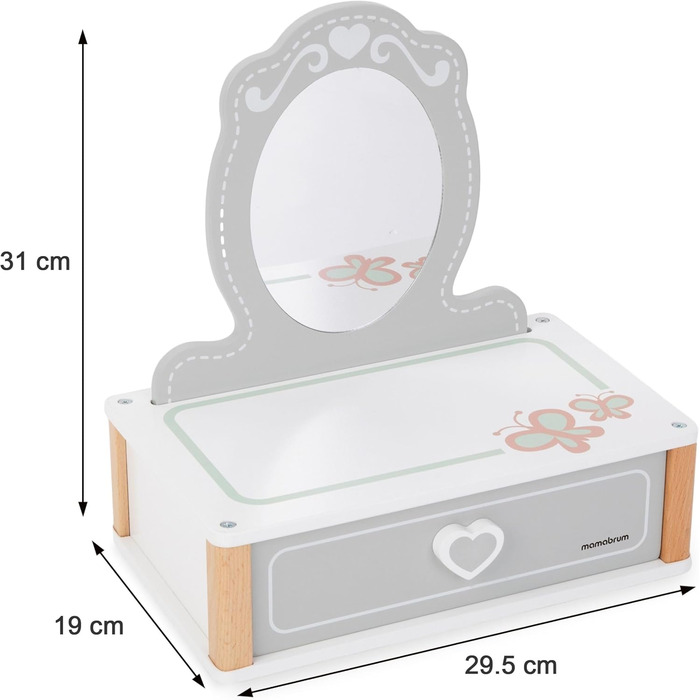 Детський туалетний столик Mamabrum XXL з дерева з пуфом та LED-дзеркалом – для дівчаток від 3 років, з ящиком та аксесуарами для краси, ігровий набір та письмовий стіл (MAM74 MY DRESSER)
