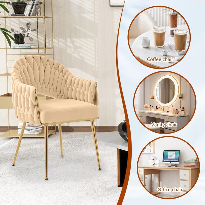 Елегантні обідні стільці Samt 2 шт. з підлокітниками, для вітальні, кухні, балкону. Білий (Бежевий)