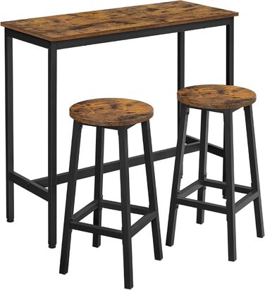 Набір барний стіл VASAGLE з барними стільцями, комплект для їжі, стіл для стоячи, 2 круглі стільці, сталевий каркас, індустріальний дизайн, вінтажний коричневий + чорний, LBT219B01