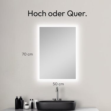 Дзеркало для ванної кімнати Talos з підсвічуванням 50x70 см - LED дзеркало з світловою рамкою, вологостійке (алюмінієва рама), нейтральний білий світ (4200K)