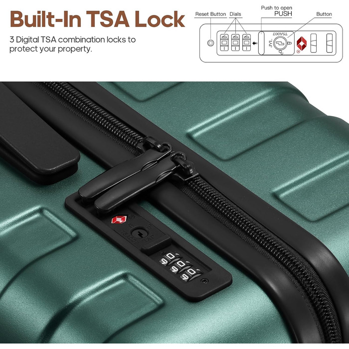 Набір валіз Roadcheer: тріо з полікарбонату з TSA-замком, рюкзак, аксесуари для подорожей (темно-зелений)