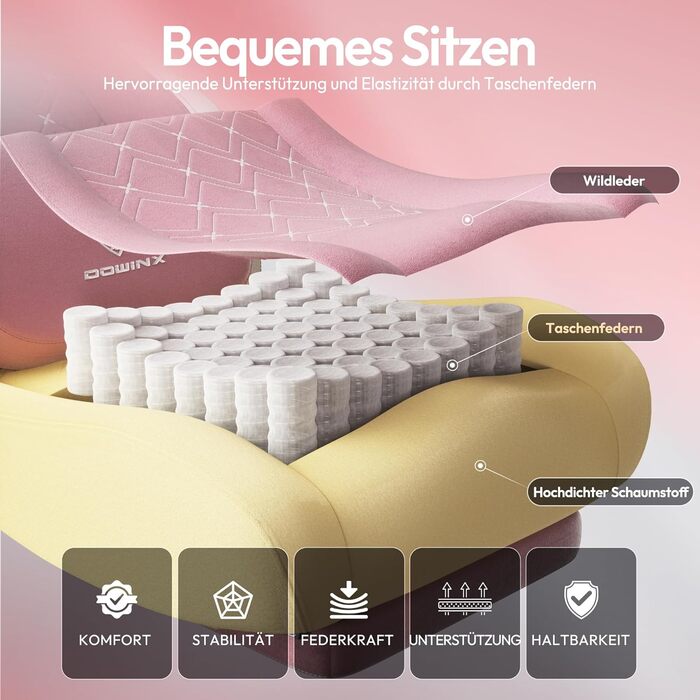 Ігровий крісло Dowinx з масажем, ергономічне, з підставкою для ніг, рожеве, до 200 кг