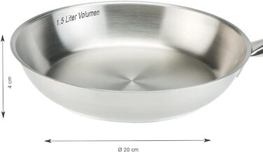Плоска сковорода Ø 20 см - сумісна з індукційними плитами сковорода з нержавіючої сталі - маленька сковорода з нержавіючої сталі з кришкою - зроблено в Німеччині
