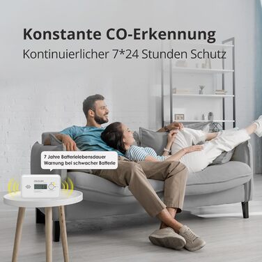 Датчик вуглекислого газу (CO) з LCD дисплеєм, 10 років роботи батареї, сертифікат TÜV, бездротовий