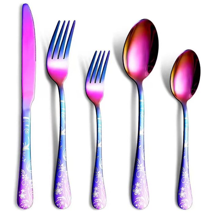Набір столових приборів на 4 особи, 20 предметів: ніж, виделка, ложка, нержавіюча сталь, дзеркальна поліровка, прилади для миття в посудомийній машині (Райдужний)
