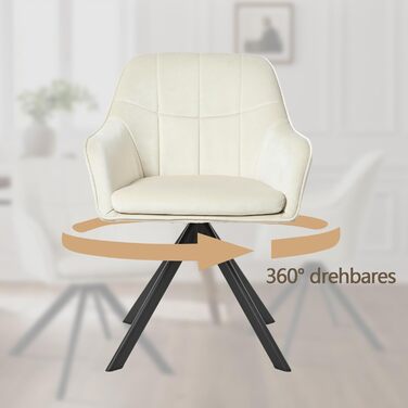 Крісла для їдальні з підлокітниками, набір обертових крісел, кухонні стільці, м'які крісла з поліестеру та металевими ніжками (2 шт., кремовий)