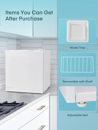 Міні-холодильник FOHERE 46L з відділенням для льоду | Компактний холодильник з регулюванням температури, енергозберігаючий, тихий | Ідеальний для офісу, кемпінгу та геймінгу | Змінний бік відкривання дверцят | Білий