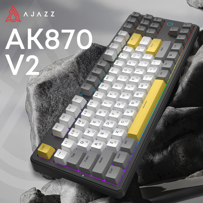 Дротова механічна клавіатура Ajazz AK870 V2 Flying Fish switches Black Grey Yellow (AK870-V2-FF-BGY)