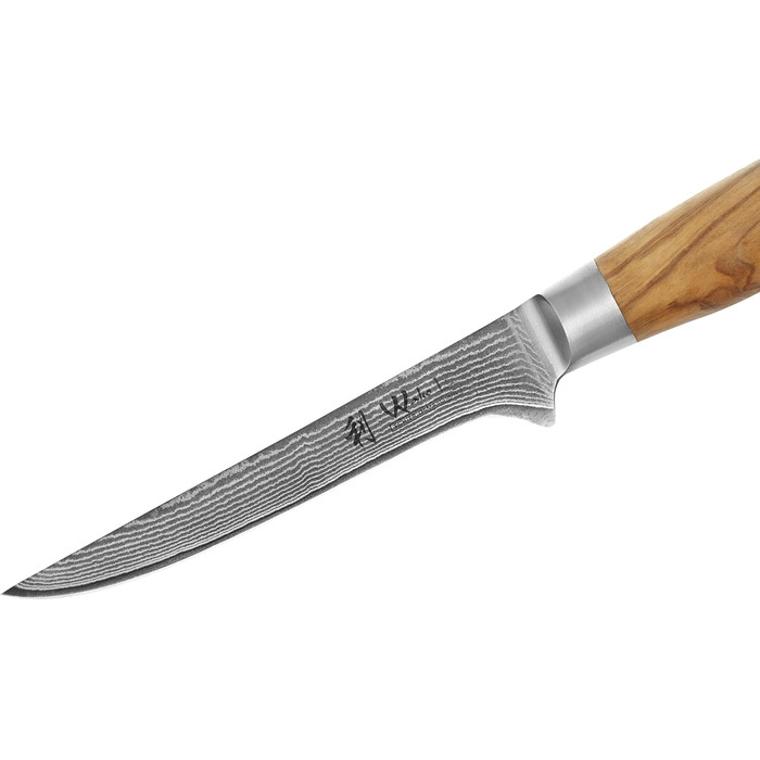 Ніж кухарський Wakoli з дамаської сталі (серцевина VG10) з 20 см лезом – гострий та збалансований – ніж з ручкою з оливкового дерева в подарунковій коробці – ніж кухарський з дамаської сталі для професійних та аматорських кухарів (ніж для обробки м'яса)