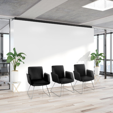 Крісло для відвідувачів DESIGNIA V, штучна шкіра, чорний колір, на коліщатках, hjh OFFICE