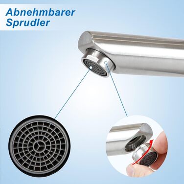 Змішувач для ванної кімнати з нержавіючої сталі з одним левом, для умивальника, під високий тиск, з гарячою та холодною водою