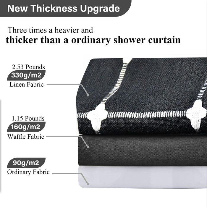 Шторка для душу сіро-зеленого кольору - сільський бохо-сучасний стиль, тканина льон, для ванної кімнати, вінтажний стиль, міцна, комплект зі бахромою, стильна богемна шторка для душу, 48x72 дюйми (121.9 x 182.9 см, 1 шт., чорний)