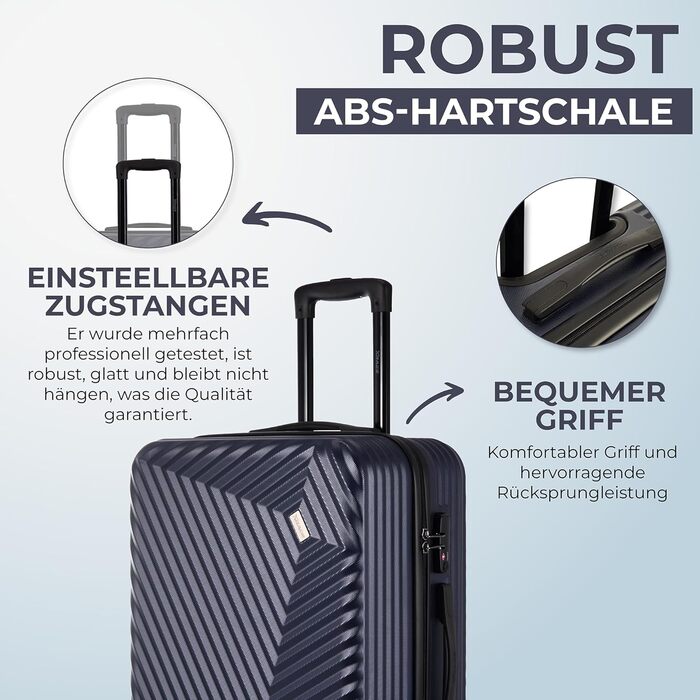 xRace Набір валіз 3 шт. ABS, 20/24/28 дюймів, ручна поклажа, TSA замок, 360° колеса, стійкий до ударів, преміум підкладка (Морська синя)