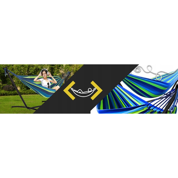 Садовий двомісний гамак Galaxia з металевою стійкою, синій