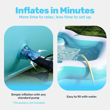 Надувний басейн SLOOSH з сидіннями, 305 x 257 x 66 см, сімейний басейн для відпочинку з підголівниками та тримачами для напоїв, ідеальний для літньої вечірки в саду або на газоні, колір блакитний