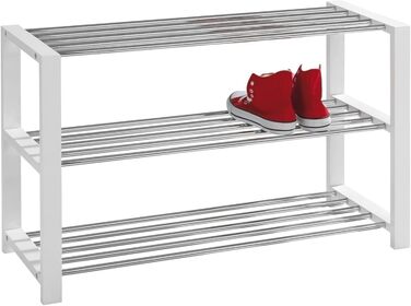 Полиця для взуття Home4You - 3 рівні - 12 пар - 80 см - МДФ - Метал - Хром - Білий