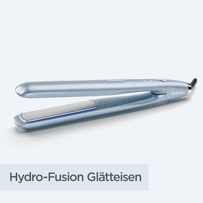 Випрямляч BaByliss Hydro Fusion з технологією Dual Ion з ефектом проти завивання, випрямляч для волосся з 5 рівнями температури для кожного типу волосся, автоматичне відключення та швидке нагрівання, ST573E, синій випрямляч одинарний