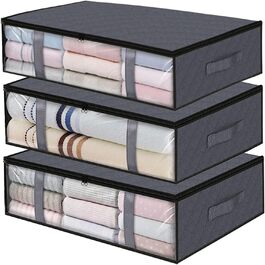 Ящик для зберігання під ліжком UPhitnis з 3 предметів - Комод під ліжком з вікном, блискавкою та ручками - Складна сумка для зберігання ковдр/одягу/постільної білизни/ковдри (60x45x15 см)