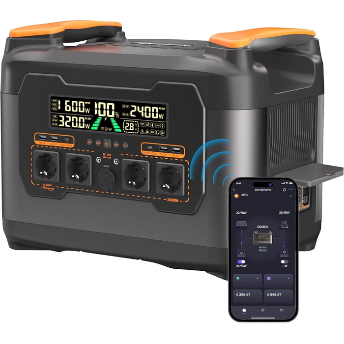 Портативна електростанція NECESPOW 700W (пікова 1400W) 483.84Wh, LiFePO4 акумулятор, 3 розетки AC, USB-C PD100W, чиста синусоїда, сонячний генератор для кемпінгу, дому, CPAP (S2400)