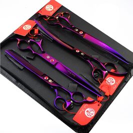 Професійні ножиці для догляду за домашніми тваринами Purple Dragon 8,0 дюймів, прямі ножиці для собак, ножиці для проріджування / змішування і вигнуті ножиці з кишенею (фіолетовий)