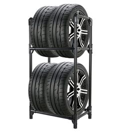 Стійка для шин BAOYOUNI на 4 шини/диски, 2 яруси, чорна. Міцна, економна, для гаража, підвалу, майстерні. 57,2 x 37,3 x 114,6 см
