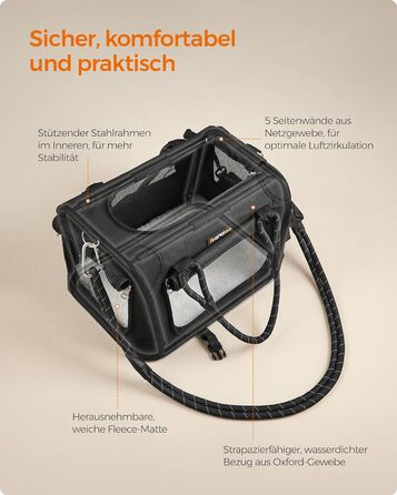 Складна сумка для собак Feandrea металевий каркас S до 6 кг 43x30x30 см чорна