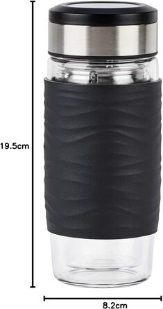 Чайний горнятко Emsa N20805 Teebecher з подвійними стінками, 0.4 л, знімний фільтр, BPA-Free, герметичне, для миття в посудомийній машині, 360° відкривання (Чорний)